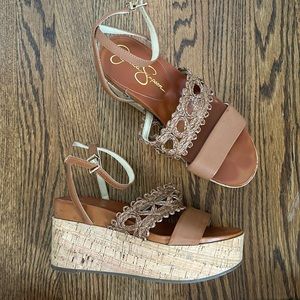 Jessica Simpson Brown Cork Wedges